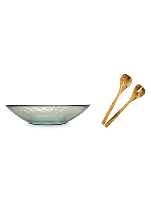 French Home Laguiole French Home Vintage Recycled Glass Multi-Purpose Serving Bowl & Olive Wood Servers